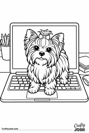 Yorkshire terrier standing right on the laptop keyboard