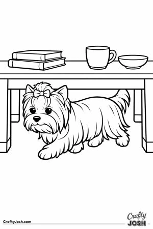 Yorkshire terrier walking under the coffee table with room to spare