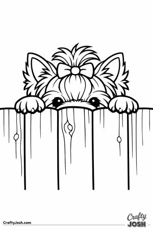 Yorkshire terrier with just its topknot showing over the fence