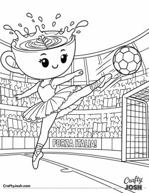 Ballerina Cappuccina performs a spectacular football kick toward the goal while wearing her tutu and ballet shoes in a packed stadium
