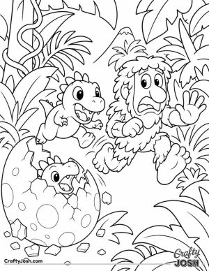 Brr Brr Patapim races through a tropical jungle as a cheerful baby dinosaur chases him beside a giant cracked dinosaur egg
