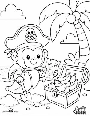 Chimpanzini Bananini becomes a cheerful pirate captain, digging beside a palm tree with his treasure map and discovering a chest packed with golden ..