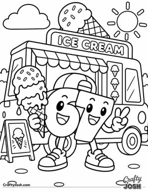 67 stands happily beside an ice cream truck while holding a giant melting ice cream cone covered with sprinkles