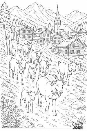 Alpine goats coming down to the village