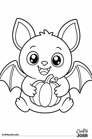 Baby bat hugging a tiny pumpkin