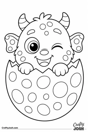 Baby monster hatching from a spotty egg