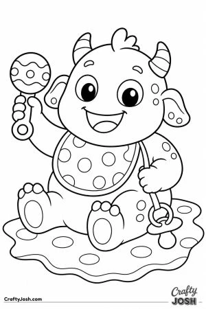 Baby monster shaking a rattle