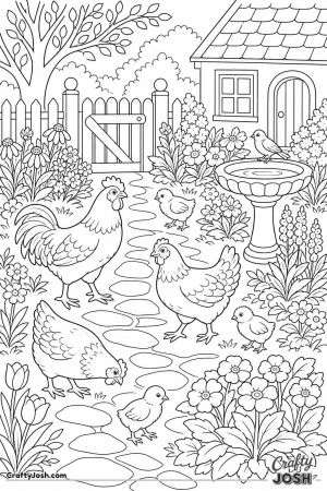Bantam chickens in a cottage garden