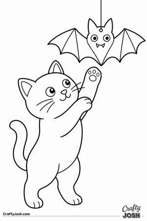 Black cat batting a hanging paper bat
