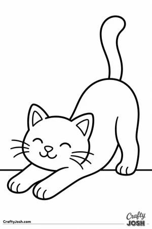 Black cat doing a big stretch