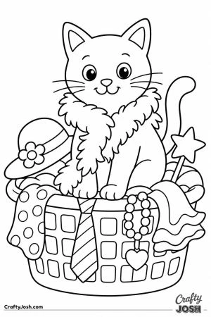 Black cat in a laundry basket of costumes