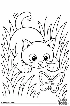 Black cat stalking through tall grass