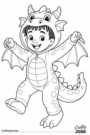 Boy dressed as a friendly dragon with a spiky tail