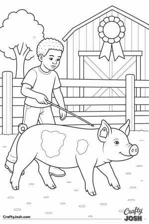 Boy guiding his pig around the show ring