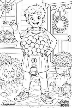 Boy in a gumball machine costume