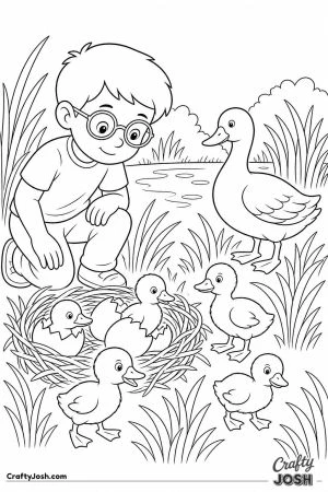 Boy watching ducklings hatch