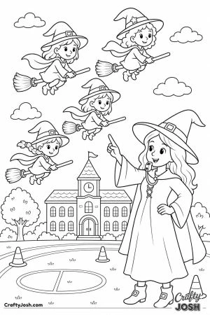 Broom flying class on the school field