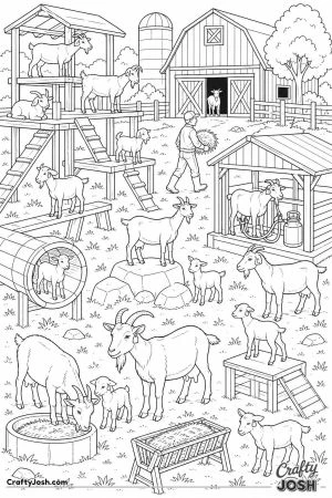 Busy goat farm with climbing frames