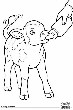 Calf drinking from a big feeding bottle