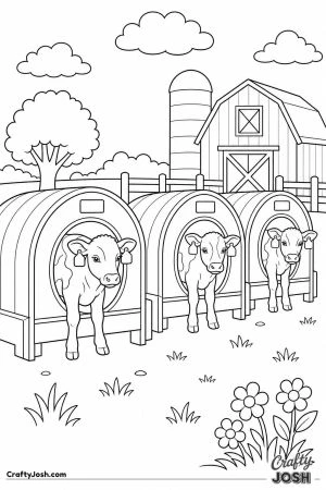 Calves peeking out of their little hutches