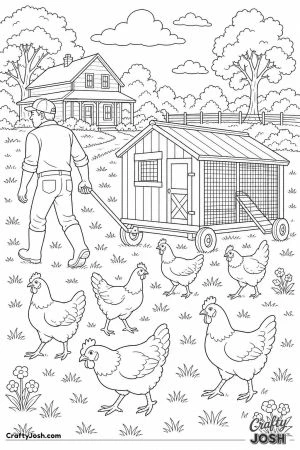 Chicken tractor moving across a field