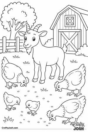 Chickens and a goat sharing the yard