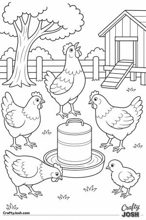 Chickens drinking from a waterer