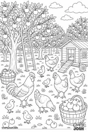 Chickens free ranging under fruit trees