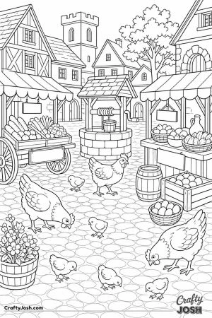 Chickens in a village square long ago