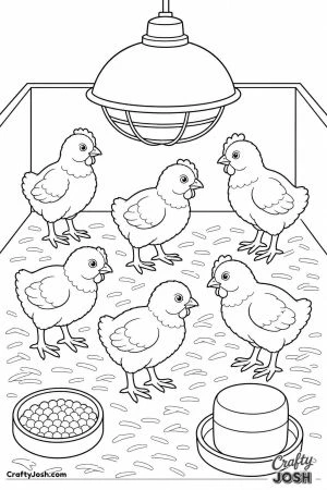 Chicks under a warm lamp in a brooder