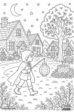 Child carrying a lantern on halloween night
