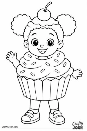 Child dressed as a cupcake with a cherry hat