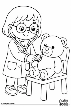 Child dressed as a doctor checking a teddy bear