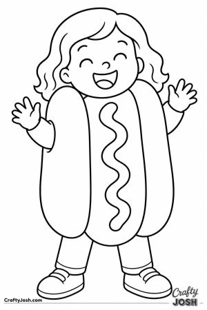 Child dressed as a hot dog in a bun