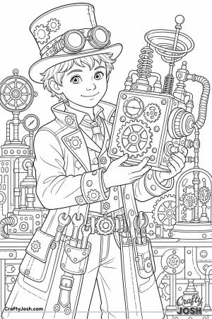 Child in a steampunk inventor costume with goggles