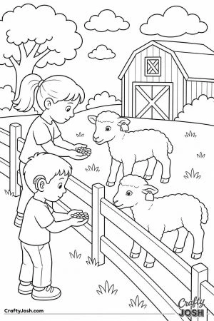 Children feeding lambs at a petting farm