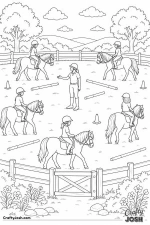 Children having a riding lesson in an arena