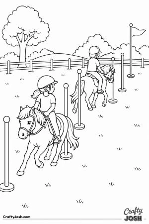 Children on ponies weaving around gymkhana poles