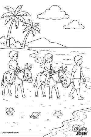 Children riding donkeys on the beach