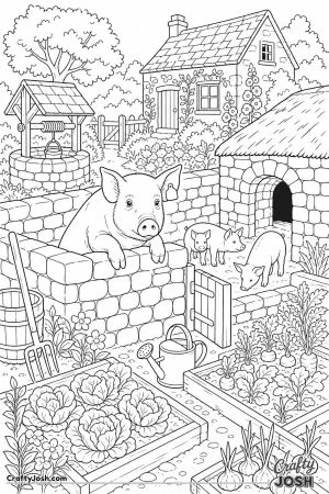 Cottage garden from long ago with a pigsty
