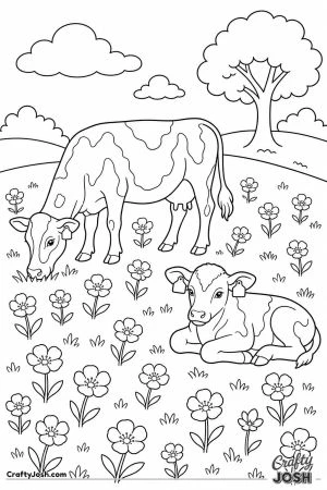 Cow and calf in a buttercup meadow