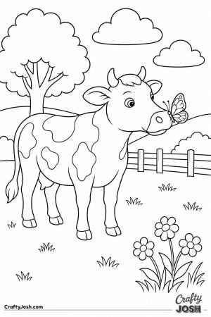 Cow grazing with a butterfly on its nose