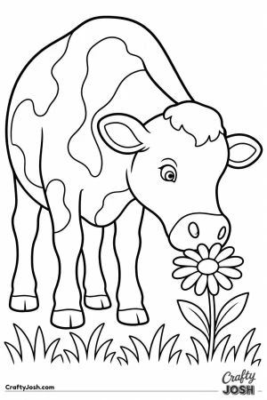 Cow sniffing a daisy