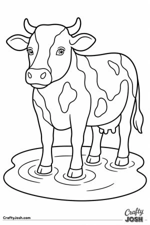 Cow standing in a puddle