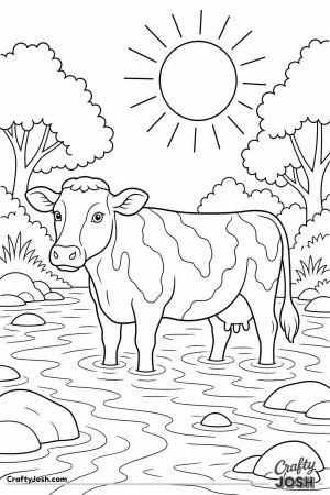 Cow standing in a stream on a hot day