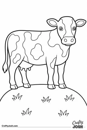 Cow standing on top of a grassy hill