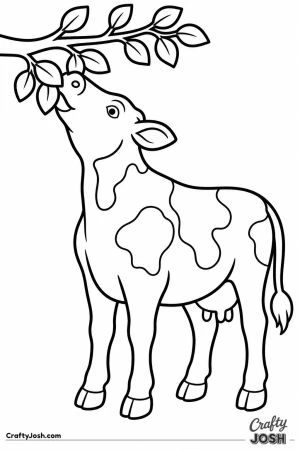 Cow stretching its neck to reach leaves