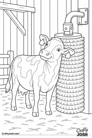 Cow using a big spinning scratch brush