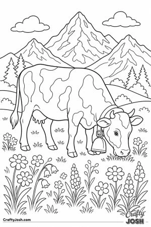 Cow with a bell grazing in a mountain meadow