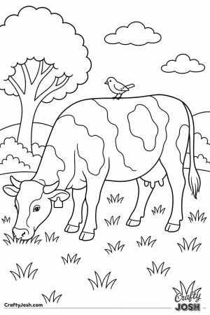 Cow with a little bird riding on its back